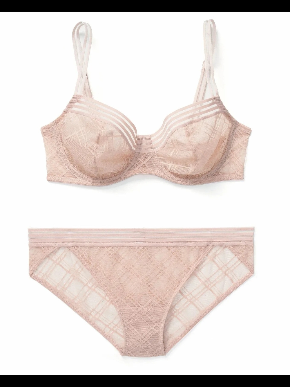 Adore Me Stacie Unlined Nude 32A Lace Bra & Size M Bikini Set - Beige BNWT